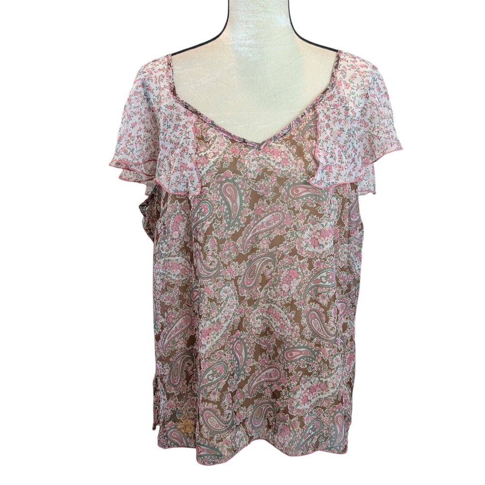 Vtg Y2K Faded Glory Sz 18/20W Floral Fairy Pink Sheer Top Whimsygoth Romantic